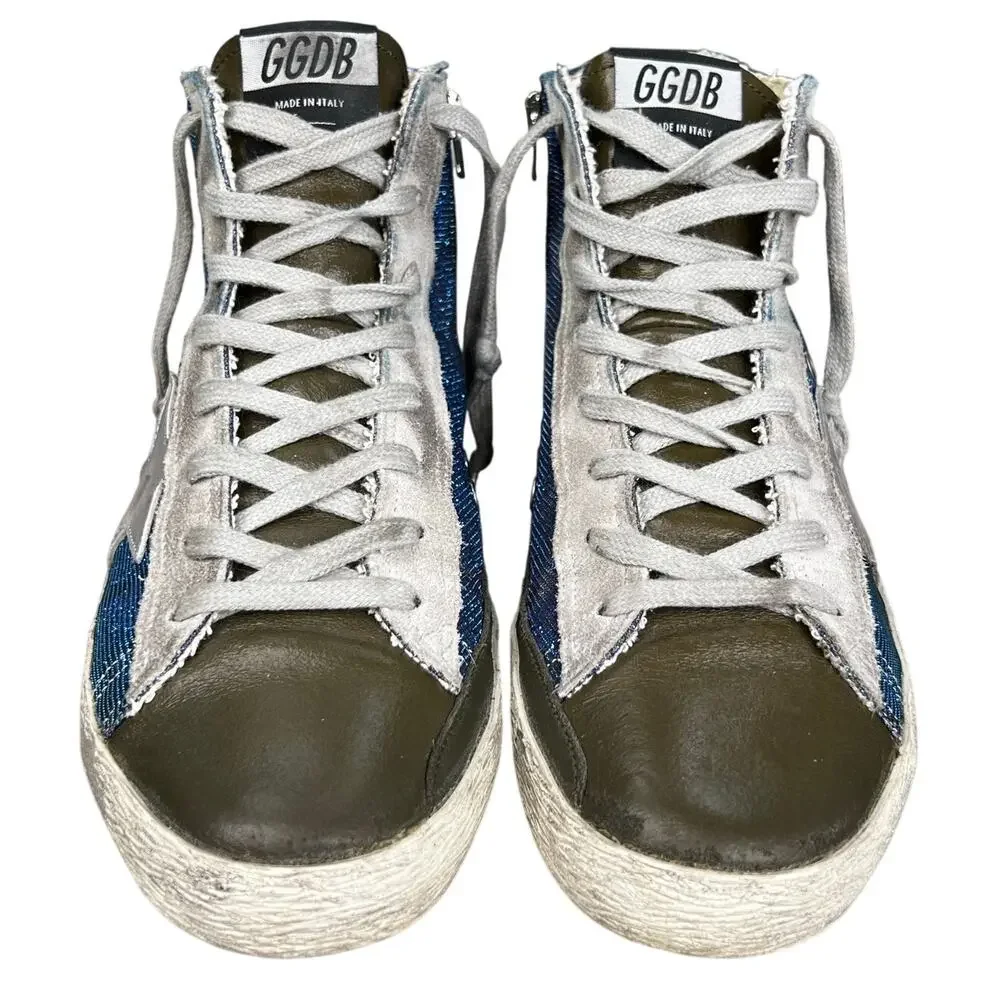 Golden Goose Francy Star Iridescent Blue High Top Sneaker Size 40 US 10